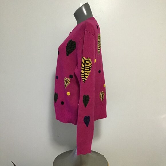 Gabby Isabella Pink Crew Neck Button Front Cardigan with Hearts Size L - Picture 5 of 11